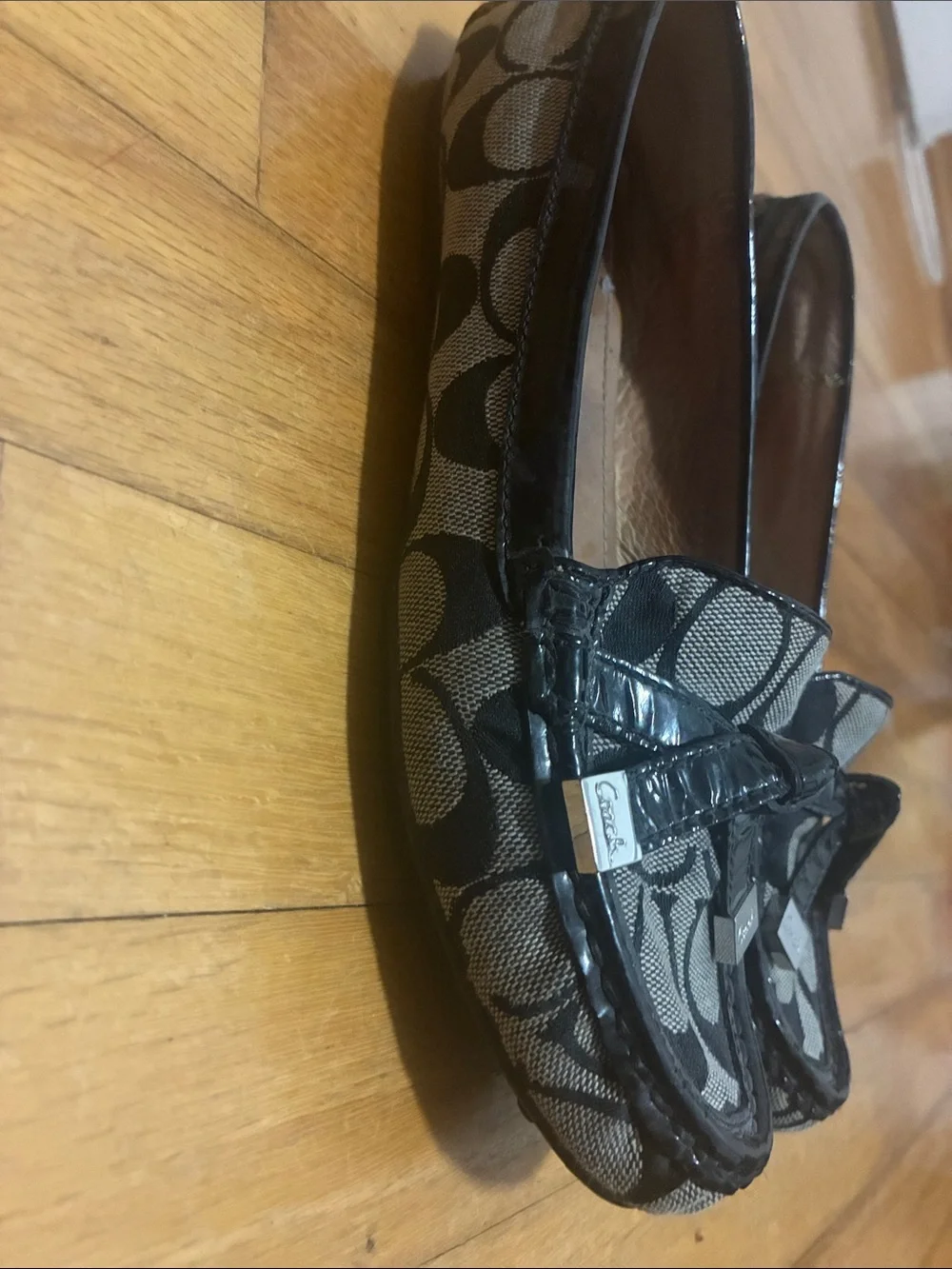 Coach Black and Gray Signature Canvas Loafers Authentic sz 7.5